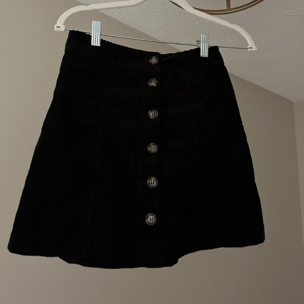 black corduroy mini skirt